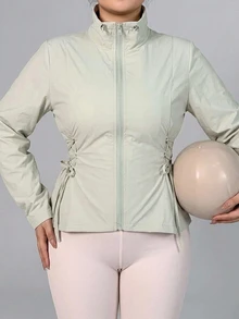 Dazy Plus Fall Long Sleeve Grey Waist-Cinching Drawstring Sport Fitness Casual Baggy Outdoor Jacket Race Day Homewear - Fresh Green - View 7