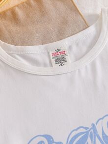 SHEIN 女童簡約時尚字母印花長袖上衣 + 格紋長褲 4件套居家休閒套裝 - 藍色 - 查看 5