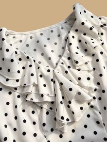 GlowEve 2026 New Fall Versatile Commute Elegant French Ruffle Tie White Black Polka Dots Women's Blouse Office - Multicolor - View 6