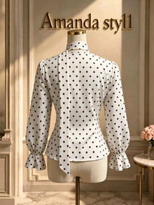 GlowEve 2026 New Fall Versatile Commute Elegant French Ruffle Tie White Black Polka Dots Women's Blouse Office - Multicolor - View 2