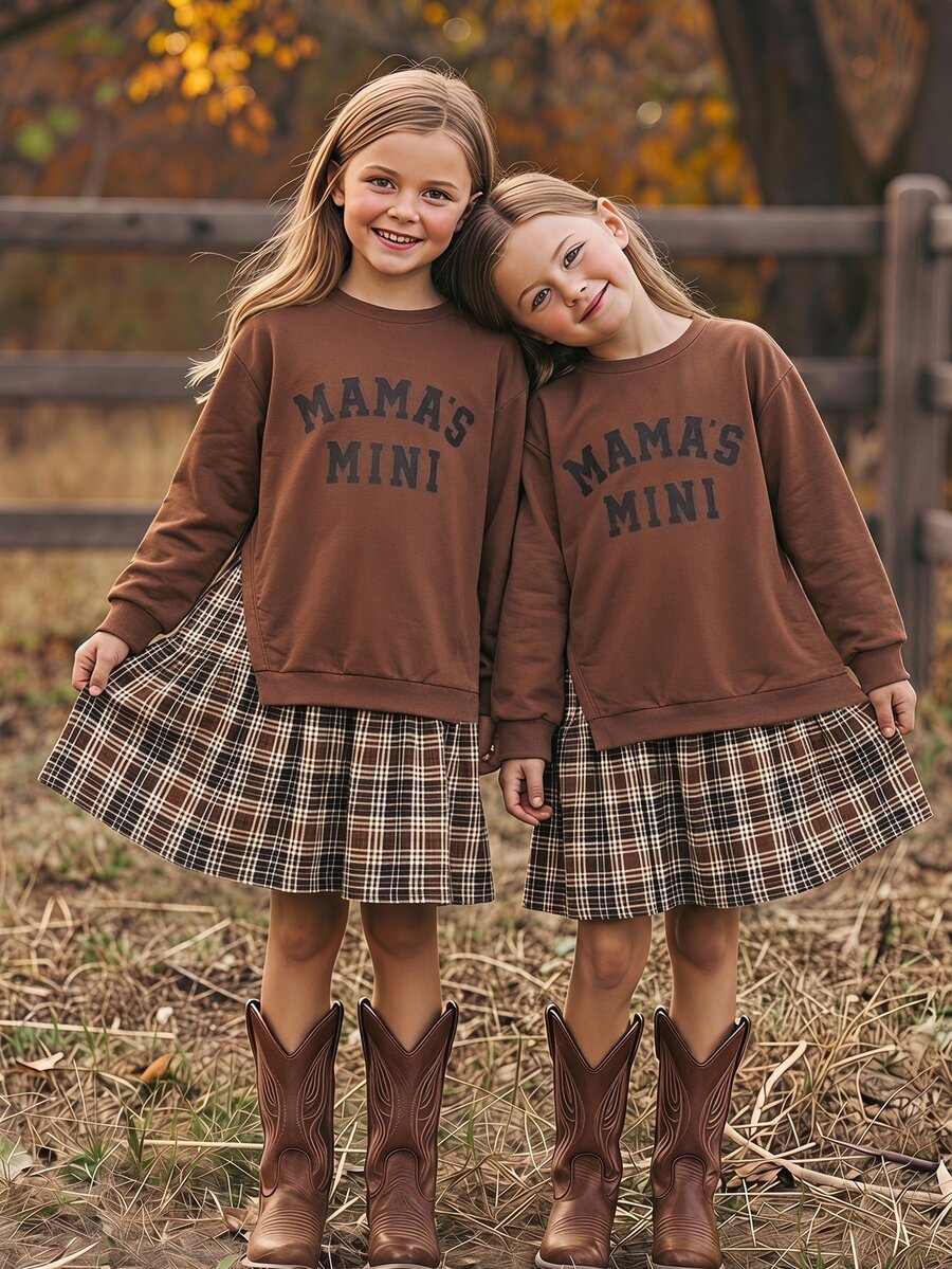 SHEIN Kids Tween Girls Retro Fashion Versatile Casual Everyday Wear Fall Winter, Suitable For Outings - Rust Brown - View 1