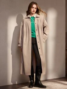 Nima Coro Women's Solid Color Lapel Single-Breasted Fashion Versatile Long Trench Coat - Apricot - View 6