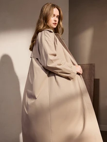 Nima Coro Women's Solid Color Lapel Single-Breasted Fashion Versatile Long Trench Coat - Apricot - View 7