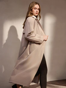 Nima Coro Women's Solid Color Lapel Single-Breasted Fashion Versatile Long Trench Coat - Apricot - View 1