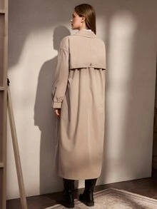 Nima Coro Women's Solid Color Lapel Single-Breasted Fashion Versatile Long Trench Coat - Apricot - View 2