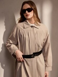 Nima Coro Women's Solid Color Lapel Single-Breasted Fashion Versatile Long Trench Coat - Apricot - View 9