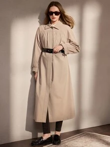 Nima Coro Women's Solid Color Lapel Single-Breasted Fashion Versatile Long Trench Coat - Apricot - View 8