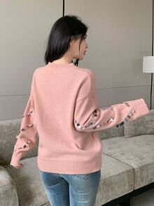 Modelyn Women's Sequin Casual Versatile Daily Wear Long Sleeve Sweater - Pink - View 3