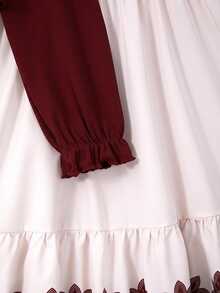 SHEIN Tween Girls Fall Autumn Rib Knit Bow Cardigan & Floral Border Cami Dress Set - Burgundy - View 4