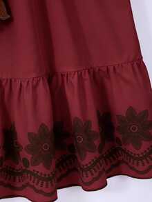 SHEIN Tween Girls Fall Autumn Rib Knit Bow Cardigan & Floral Border Cami Dress Set - Burgundy - View 3