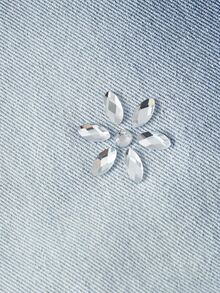 Sweetra Fashion Casual Y2k Girl Lady Style Rhinestone Straight Leg Denim Jeans School Date Light Blue Fall - Light Wash - View 4