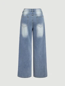 Sweetra Fashion Casual Y2k Girl Lady Style Rhinestone Straight Leg Denim Jeans School Date Light Blue Fall - Light Wash - View 6