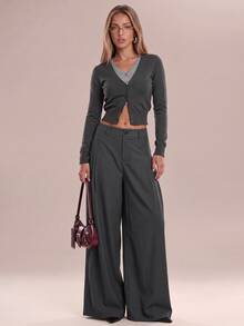 Avantive Women's Solid Color Casual Versatile Commute Travel Suit Pants - Dark Grey - View 3