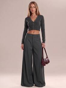 Avantive Women's Solid Color Casual Versatile Commute Travel Suit Pants - Dark Grey - View 1