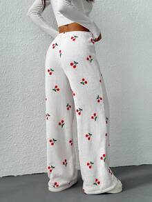 CovetEZ Women's Cherry Graphic Front Tie Detail Casual Pants - White - View 5