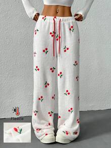 CovetEZ Women's Cherry Graphic Front Tie Detail Casual Pants - White - View 9