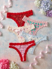 Elorette Women's Lace Patchwork Sexy Everyday Thong - Multicolor - View 9