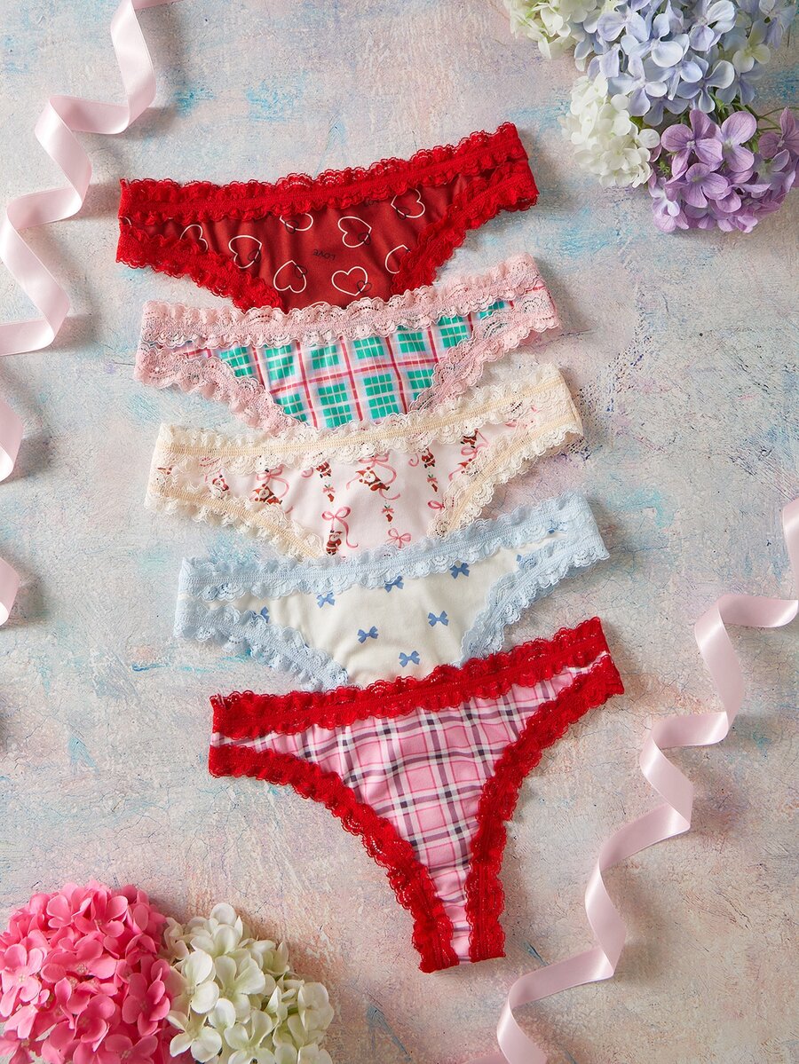 Elorette Women's Lace Patchwork Sexy Everyday Thong - Multicolor - View 1