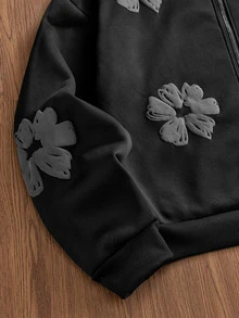 SWAVVY Men's Spring/Autumn Casual Loose Fit Hoodie Sweatshirt, Black, All-Over Print - Black - View 4