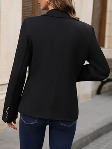 EMERY ROSE Women's Solid Color Lapel Neck Long Sleeve Single Button Elegant Casual Smart Blazer Office Work Business Black Fall - Black - View 2