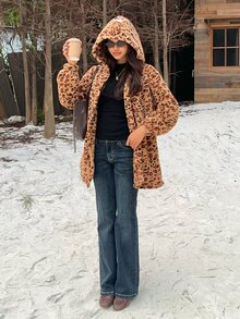 SHEIN EZwear Women's Leopard Print Casual Versatile Daily Wear Hooded Jacket - Multicolor - View 6