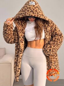 SHEIN EZwear Women's Leopard Print Casual Versatile Daily Wear Hooded Jacket - Multicolor - View 8
