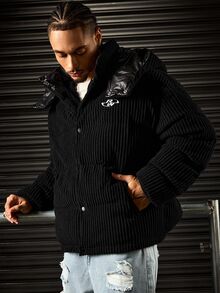 ROMWE MEN Men's Hooded Long Sleeve Winter Jacket - Black - View 10