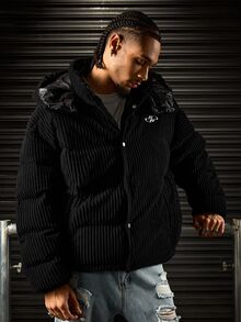 ROMWE MEN Men's Hooded Long Sleeve Winter Jacket - Black - View 7