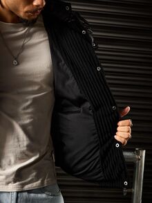ROMWE MEN Men's Hooded Long Sleeve Winter Jacket - Black - View 11