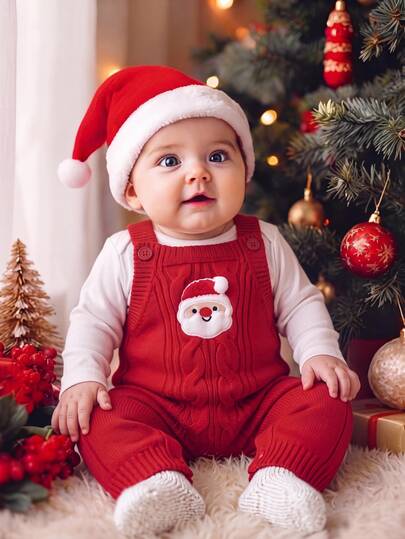 SHEIN Kids Kids Kids Kids Newborn Christmas Stocking Decoration Knitted Autumn Winter Romper