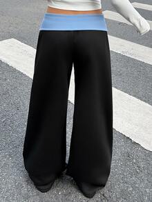 Muchica Women's Street Letter Print Colorblock Loose Long Pants - Multicolor - View 2