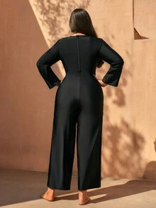 SHEIN Swim 大码女式长袖连体泳衣，沙滩度假套装 - 黑色 - 查看 4