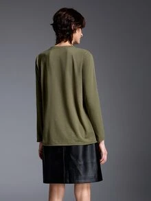 Trelyra SZ195 Military Green V-Neck Pocket Long Sleeve T-Shirt - Army Green - View 2