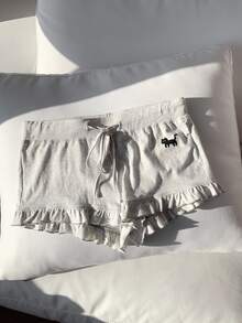 Comfortcana 女士夏季猫咪印花荷叶边系带短裤 - 灰色 - 查看 6