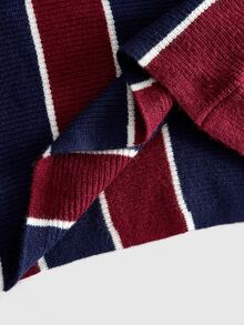 ROMWE MEN Street Life Men's Plus Size Knit Sweater, Turn Collar, Football Sports Style, Retro Streetwear - Burgundy - View 6