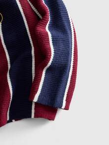 ROMWE MEN Street Life Men's Plus Size Knit Sweater, Turn Collar, Football Sports Style, Retro Streetwear - Burgundy - View 5