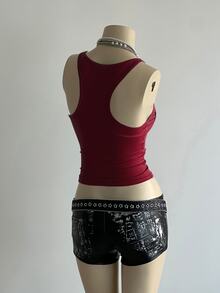 Elamini Women's Street Grunge Y2k Goth Subculture Letter Punk Print Tank Top Halloween Night Concert Dark Red Summer - Burgundy - View 2