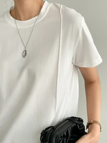 Dazy-Less Solid Seam Detail Tee Old Money Style Business Casual Woman Work Clothes - White - View 6