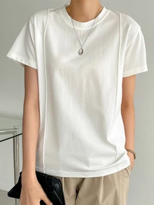 Dazy-Less Solid Seam Detail Tee Old Money Style Business Casual Woman Work Clothes - White - View 4