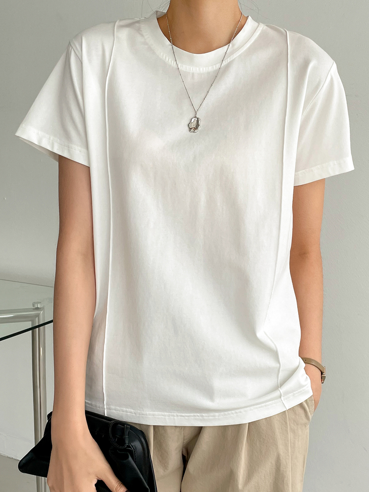 Dazy-Less Blusa con detalle de costura sólida, estilo casual de negocios para mujer en el trabajo - Blanco - Añade 4