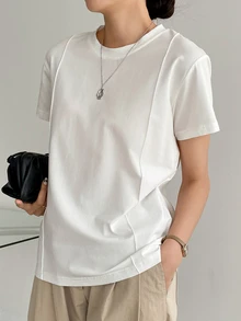 Dazy-Less Solid Seam Detail Tee Old Money Style Business Casual Woman Work Clothes - White - View 5