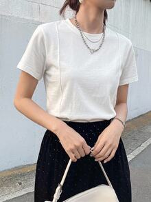 Dazy-Less Solid Seam Detail Tee Old Money Style Business Casual Woman Work Clothes - White - View 11