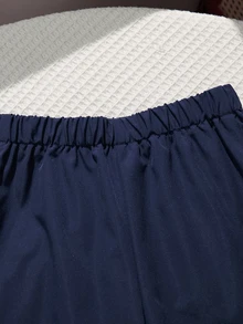 SHEIN 兒童小男孩藍色時尚運動休閒學院風百搭簡約實用舒適彈性腰長褲，附裝飾織帶，適合日常穿著、上學、旅行、運動，秋季穿搭下身褲 - 藏蓝色 - 查看 5