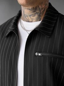 SLATEMANN Jaket Pria Lengan Panjang Hitam Kerah Lipat Bergaris dengan Resleting untuk Musim Gugur/Dingin, Cocok untuk Halloween, Natal, dan Hari Libur Lainnya - Hitam - View 6