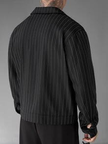 SLATEMANN Jaket Pria Lengan Panjang Hitam Kerah Lipat Bergaris dengan Resleting untuk Musim Gugur/Dingin, Cocok untuk Halloween, Natal, dan Hari Libur Lainnya - Hitam - View 2