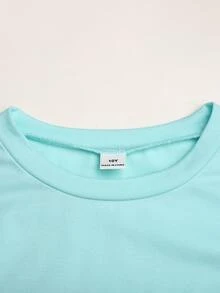 SHEIN Tween Girl Fresh Mint Green Pleated Hem Design Long Sleeve Sweatshirt - Green - View 7