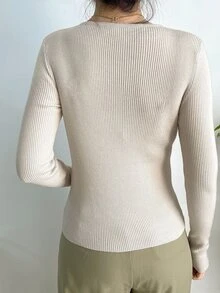 DAZY Women's Solid Color Long Sleeve Casual Business Pullover Sweater, Autumn,Long Sleeve Tops,Fall Women Clothes - Beige - View 3