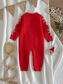 Loomiva .Kids Baby Boy Casual Christmas Gingerbread Man Christmas Snowflake Pattern 3D Design Christmas New Year Red Comfortable Autumn Winter Sweater Romper - Red - View 2