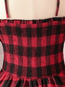 Rometta Plus Size Women's Plaid Cold Shoulder Pleated Casual Daily Dress Christmas - Multicolor - View 5