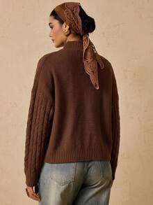Freevana Plus Size Women's Cozy Warm Fuzzy Crochet Zip-Up Cardigan Sweater Jacket For Vacation, Casual Home Wear, Autumn Winter - Coffee Brown - View 2
